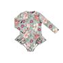 One Piece Girl Kids Swimsuit Clothes Flowers Print Long Sleeve Ruffle Girl Fall Pretty Swimwear
