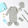 Organic Cotton Ribbed Baby Sleepsuit Baby Gown Bonnet Hat Headband 3Pcs Set