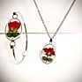 Oval Resin Cottagecore Jewelry Real Rose Dried Flower Stainless Steel Necklace Mother's Day Jewelry