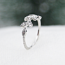 Personality Plant Platinum Plated Genuine Stone Jewelry Silver Crystal Zircon Olive Leaf Rings