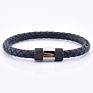 Personalized Charm Men Braided Brown Wristband Stainless Steel Leather Bracelet