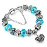 Popular Design Silver Plated Micro Pave Diamond Beaded Bracelet Blue Crystal Beads Hollow Heart Charms Bracelet