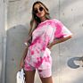 Popular Tie Dye O Neck Short Sleeve Two Piece Sets Loose Tops and Shorts Sets Leisure Streetwear Two Piece Set