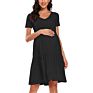 Pregnant Dress for Women Solid Color Floral Short Sleeve V Neck Swing Midi Ruffle Loose Maternity Pregnant Dress