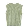 Preppy Style V Neck Knitted Sleeveless Sweater Women Casual Solid Color Twist Vest