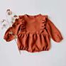 Products Organic Baby Girl Dark Pink Long Sleeve Crawl Pants with Hair Flower Hidden Button Children's Wear Wh