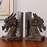 Promotional Poly Resin Antique Ferruginous Rusty Metal Color Exquisite Dragon Head Tabletop Decorative Bookend Statue Gift Model