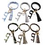 Pu Leather O Bracelet Bangle Key Chain Tassel Acrylic Door Opener Contactless Pendant Wristlet Leopard Print Tassels Key Ring