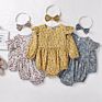 Q108003 Autumn Newborn Baby Puff Long Sleeve Ruffles Rompers & Headband Toddler Floral Bodysuit Romper Set