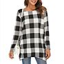 Qdh Daily Clothes Simple Style Clothes Classic Grid Shirt Long Sleeve Irregular Blouse for Ladies