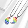 Rainbow Gay Couple Stainless Steel Pride Necklace Yinyang Pendant Necklace for Unisex