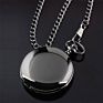 Retro Black Silver Smooth Steampunk Quartz Palin Pocket Watch Stainless Steel Pendant 30Cm Chain for Men