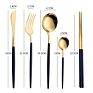 Reusable Black and Gold Luxury Hotel Wedding Flatware Set Stainless Steel Cutlery Sets with Box