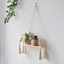 Rope Plant Flower Hanger Pot Holder, Decorative Wooden Macrame Wall Shelf, Boho Wall Hanging Decor