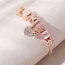 Rose Gold Cz Cubic Zirconia Heart Drop Charm Bracelet Pink Rhinestone Crystal Flower Charm Bracelet