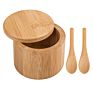 Round Shape 100% Natural Bamboo Salt and Pepper Seasoning Jar Box with Spoon and Swiver Lid