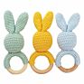Safety Bpa Free Silicone Baby Wooden Rabbit Crochet Bunny Rattles