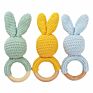 Safety Bpa Free Silicone Baby Wooden Rabbit Crochet Bunny Rattles