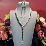 Saudi Arabian Necklace Set Women's Transparent Green Cubic Zircon Drop Shaped Long Pendant Earring Set