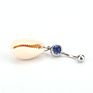 Seashell Design Gold Plated Enamel Blue Crystal Gem Dangle Belly Button Ring