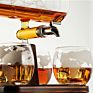 Sell Cylinder Ship Wooden Base Decanter Whisky Glass with Tap Gift Set