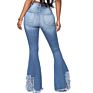 Selling plus Size High Waist Retro Ripped Denim Stretch Pants Trousers Ladies Fringed Flare Jeans