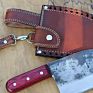 Serbian Butcher Cleaver Knife Hand Forged Kitchen Chef Knife in High Carbon Steel with Original Leather Sheath