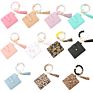 Silicone Bead Pu Bracelet Card Holder Purse Leopard Print Tassel Wallet Leather Keychain