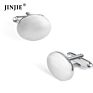 Silver Brushed Oval Shaped Stock Metal Cuff Links for Men