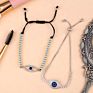 Silver Diamond Drawstring Blue Evil Eyes Adjustable Lucky Amulet Bracelet
