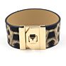 Small Quantity Accessories Luxury Light Gold Alloy Lock Leopard Print Iimitation Leather Bangle Bracelet