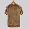 Solid Color Button up Shirt Fasion Mens Short Sleeve Cotton Linen Shirts