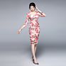 Spot Sales Woman Clothes Apparel Elegant Floral Casual Dresses Square Collar Long Sleeve Slim