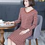 Spring V-Neck Stripe Wrap Hip Dress Medium Length One-Step Skirt Bottom Dress Knee Length Skirt for Woman