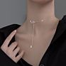 Ss-D8272 Y Shaped Star and Moon Choker Necklace Women Adjustable Moon Cut Cchain Necklace 925 Sterling Silver Star Necklace