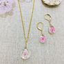 Stainless Steel Resin Dried Flower Necklace Jewelry Sets,Teardrop Pressed Flower Pendant Necklace for Children Women Jewelry