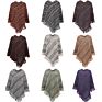 Striped Light Casual Women Shawl Cloak Jacquard Knitting Sweater Tassel Crew Neck Sweater