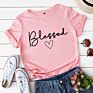 Style American Women's Loose-Fitting Blessed Heart-Shaped Cotton Collar Short-Sleeved T-Shirt for Women