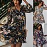 Style Chiffon Flower Dresses V-Neck Long-Sleeved Floral Print Casual Women Dress