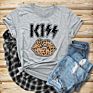 T Shirt Women Kiss Letter Print Leopard Lip round Neck Short Sleeve Woman Tee Tops Casual Female T-Shirts plus Size