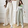 The Ice Silk Wide-Leg Pants High Waist Drape Loose Straight Leg Thinner Straps Mopping Pants