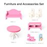 Three Floors Wooden Big Dollhouse Toy Family House with Lights, Garage and Yard Furniture Play Accessories