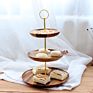 Three Tiers Display Gift Dessert Luxury Acacia Wooden Tray Serving Wedding Tray Metal Shelf