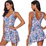 Tropical Women's Elegant V-Neck One Piece Swimsuit with Skirt, Floral Skirted Swimwear Swim Suit Cover up Dress