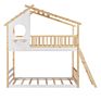 Twin over Twin Bunk Bed Wood Bed with Roof and Ladder for Kids