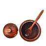 Type Kitchen Household Sugar Salt Storage Wooden Seasoning Pot with Bamboo Lid and Tray Flavouring Pot for Family