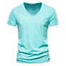 V-Neck T-Shirt Men 100% Combed Cotton Solid Short Sleeve T Shirt Men Fitness Undershirt Male Tops Tees