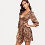 V Neck Woman Leopard Pantern plus Size Dress