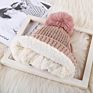 Velvet Hat Cap Women Knitting Cap Faux Fur Pompoms Beanie Hat