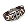 Vintage Alloy Peace Sign Multi-Layer Beaded Baided Leather Bracelets for Men Student Accessories
